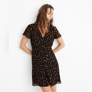 Madewell Floral  Black Silk Dress